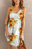 Sunflower Print Button Down Sleeveless Dress - Trendsi