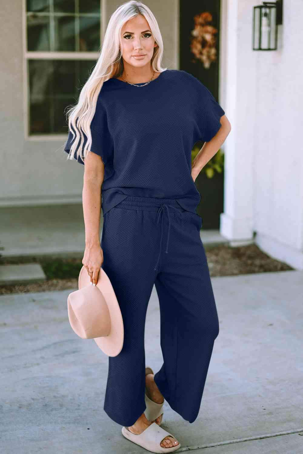 Short Sleeve Top and Pants Set - Trendsi - Flyclothing LLC