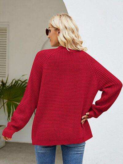Open Front Raglan Sleeve Pocketed Cardigan - Trendsi - Flyclothing LLC