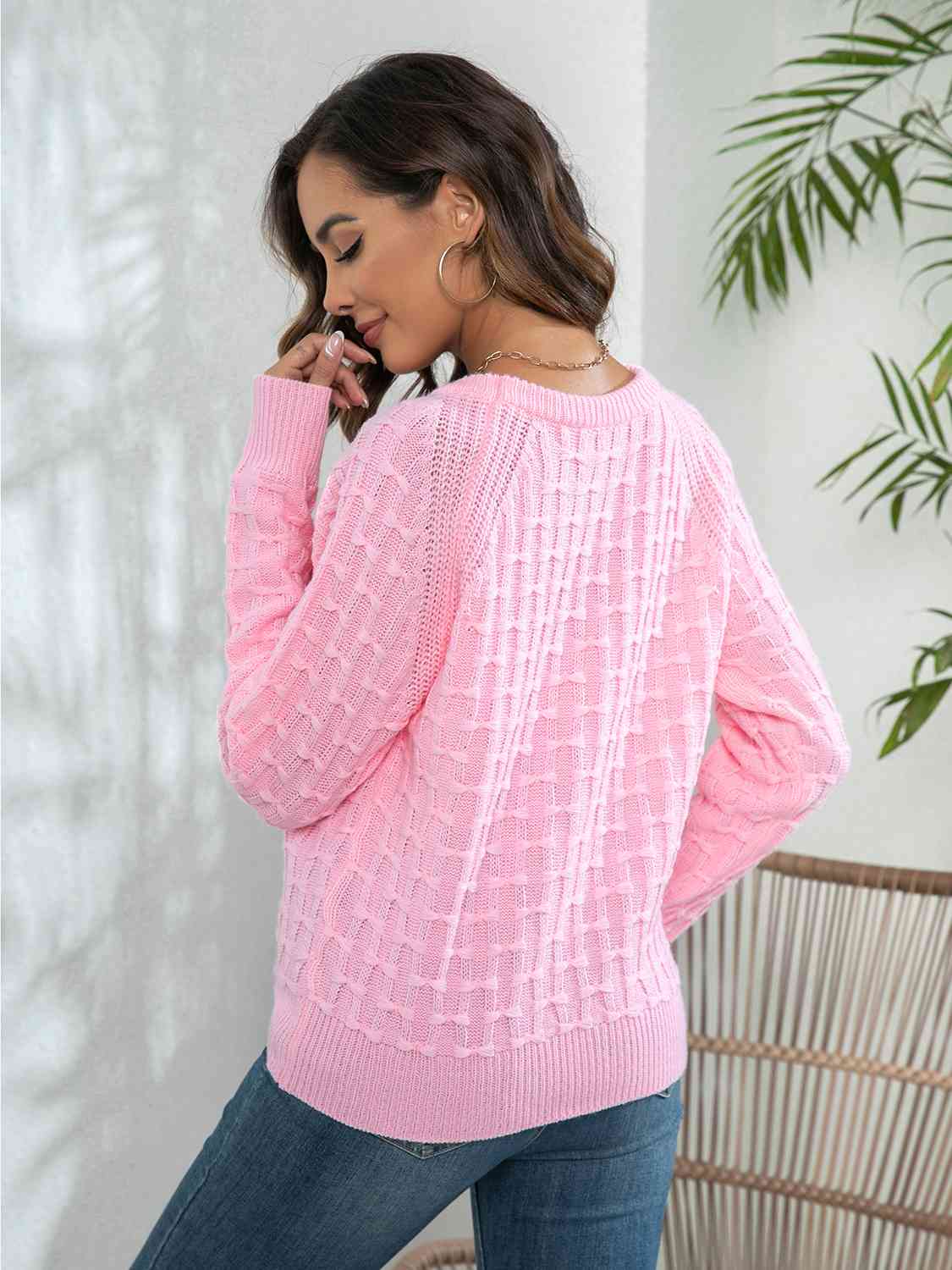 Decorative Button Long Sleeve Sweater - Trendsi - Flyclothing LLC