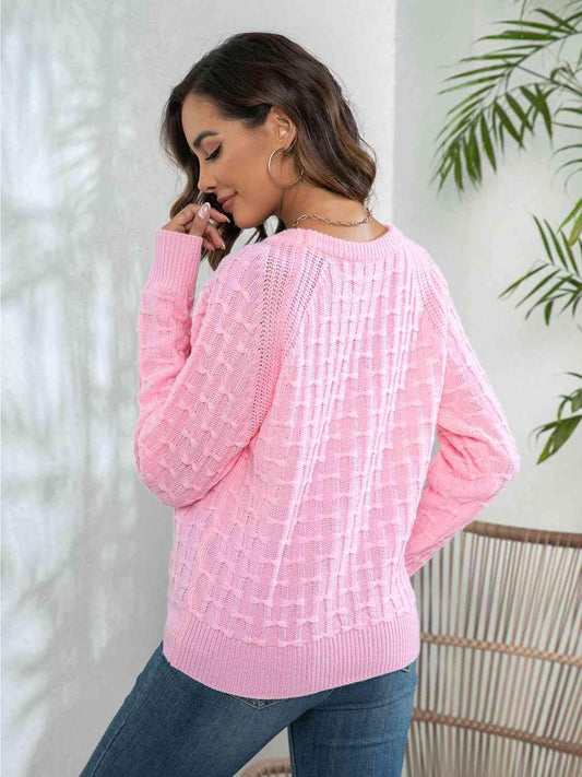 Decorative Button Long Sleeve Sweater - Trendsi