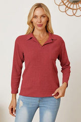 Collared Neck Dropped Shoulder T-Shirt - Trendsi