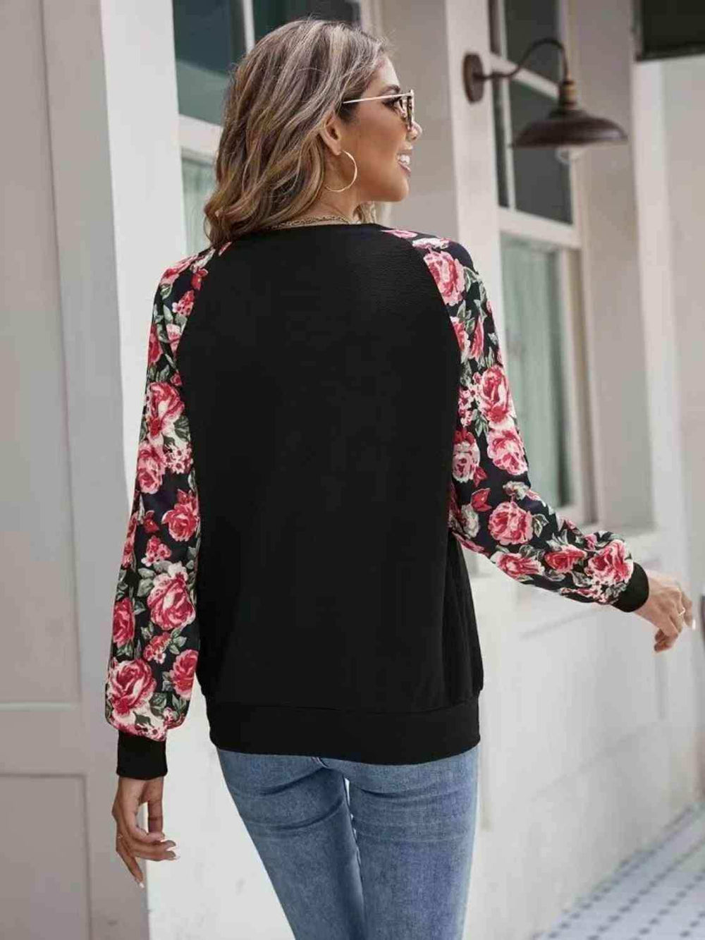 Floral Raglan Sleeve Round Neck Sweatshirt - Trendsi - Flyclothing LLC