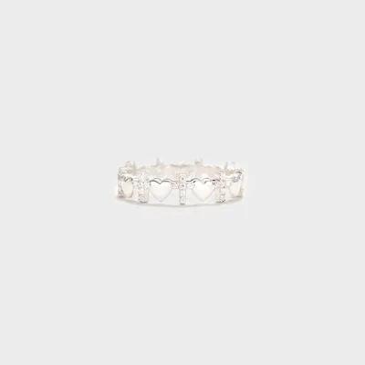 Heart Cross 925 Sterling Silver Ring - Trendsi