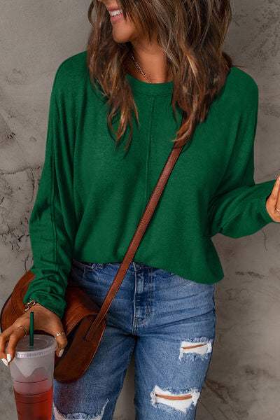 Double Take Full Size Round Neck Long Sleeve T-Shirt - Trendsi - Flyclothing LLC