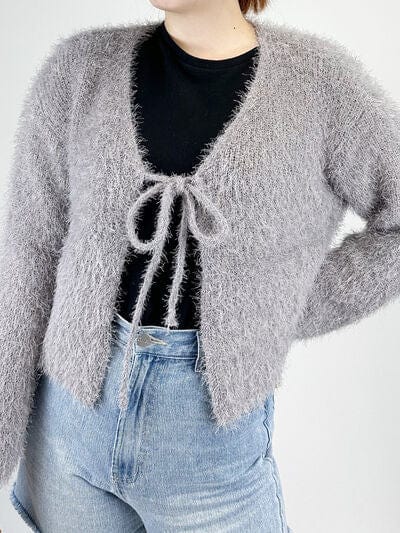 Tied Open Front Dropped Shoulder Cardigan - Flyclothing LLC