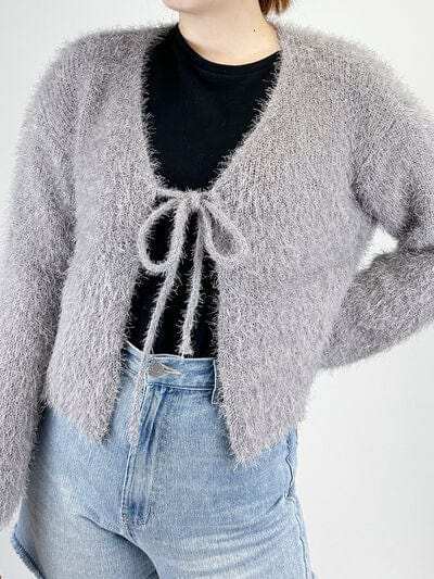 Tied Open Front Dropped Shoulder Cardigan - Trendsi - Flyclothing LLC