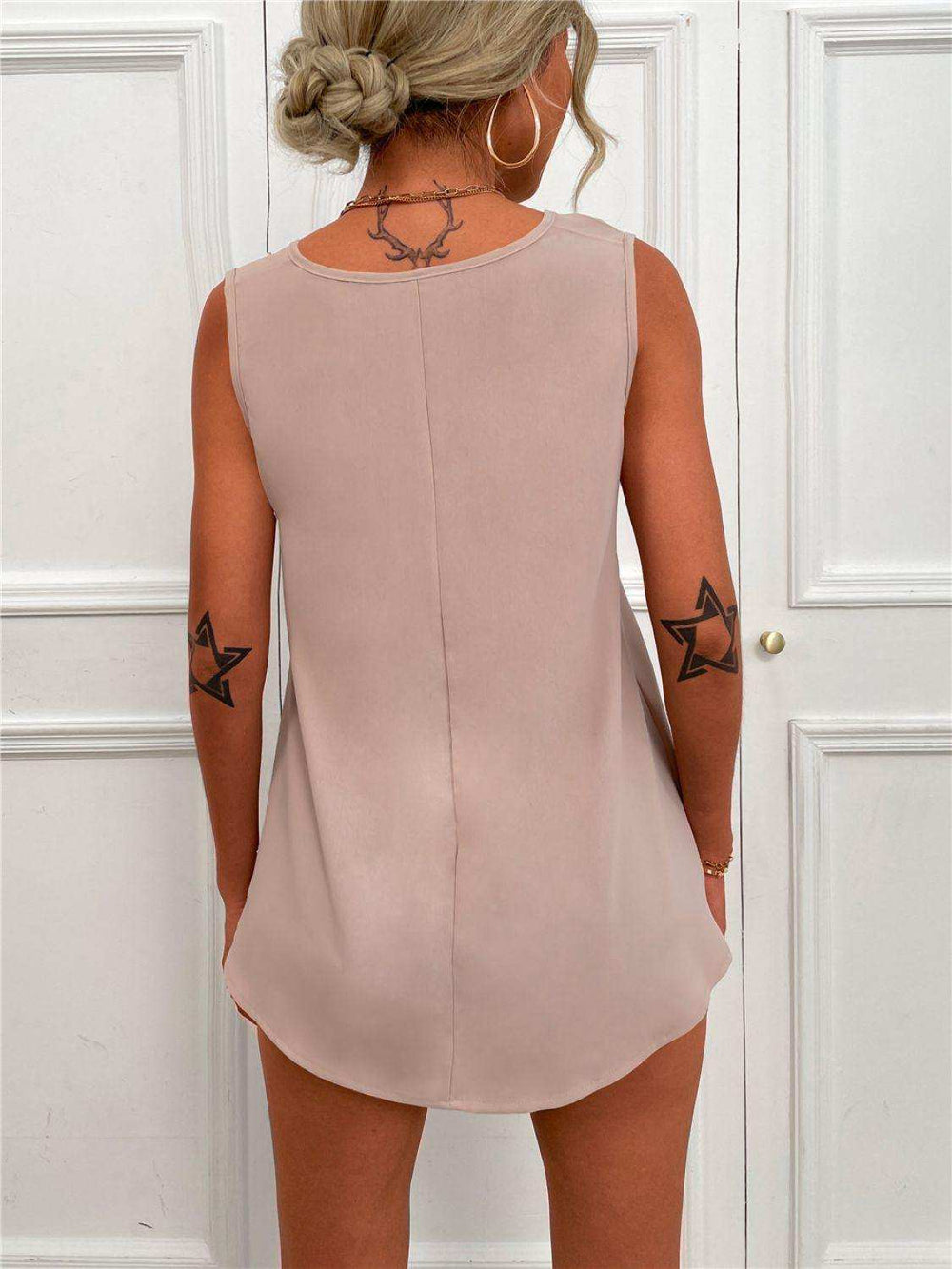 V-Neck Curved Hem Tunic Tank - Trendsi - Flyclothing LLC