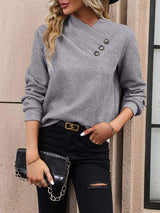 Asymmetrical Neck Long Sleeve Blouse - Trendsi - Flyclothing LLC