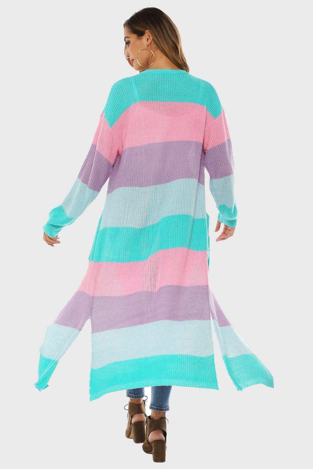 Color Block Long Sleeve Pocketed Cardigan - Trendsi - Flyclothing LLC