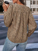 Leopard Notched Neck Puff Sleeve Blouse - Trendsi - Flyclothing LLC