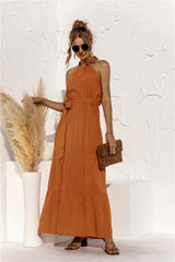 Halter Neck Tie Waist Tiered Maxi Dress - Trendsi - Flyclothing LLC
