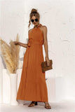 Halter Neck Tie Waist Tiered Maxi Dress - Trendsi - Flyclothing LLC