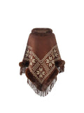 Fringe Geometric Cape Sleeve Poncho - Trendsi