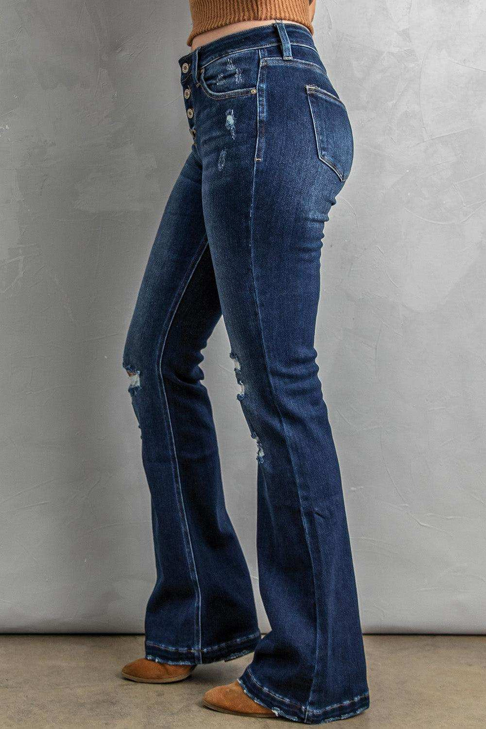 Button Fly Distressed Bootcut Jeans - Trendsi - Flyclothing LLC