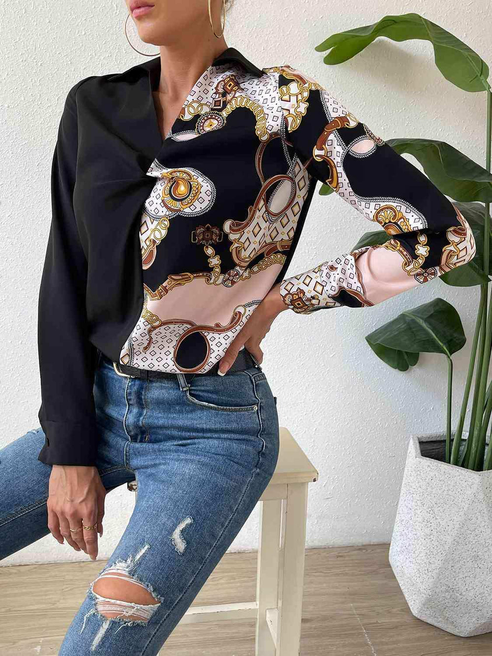 Twist Front Collared Blouse - Trendsi - Flyclothing LLC