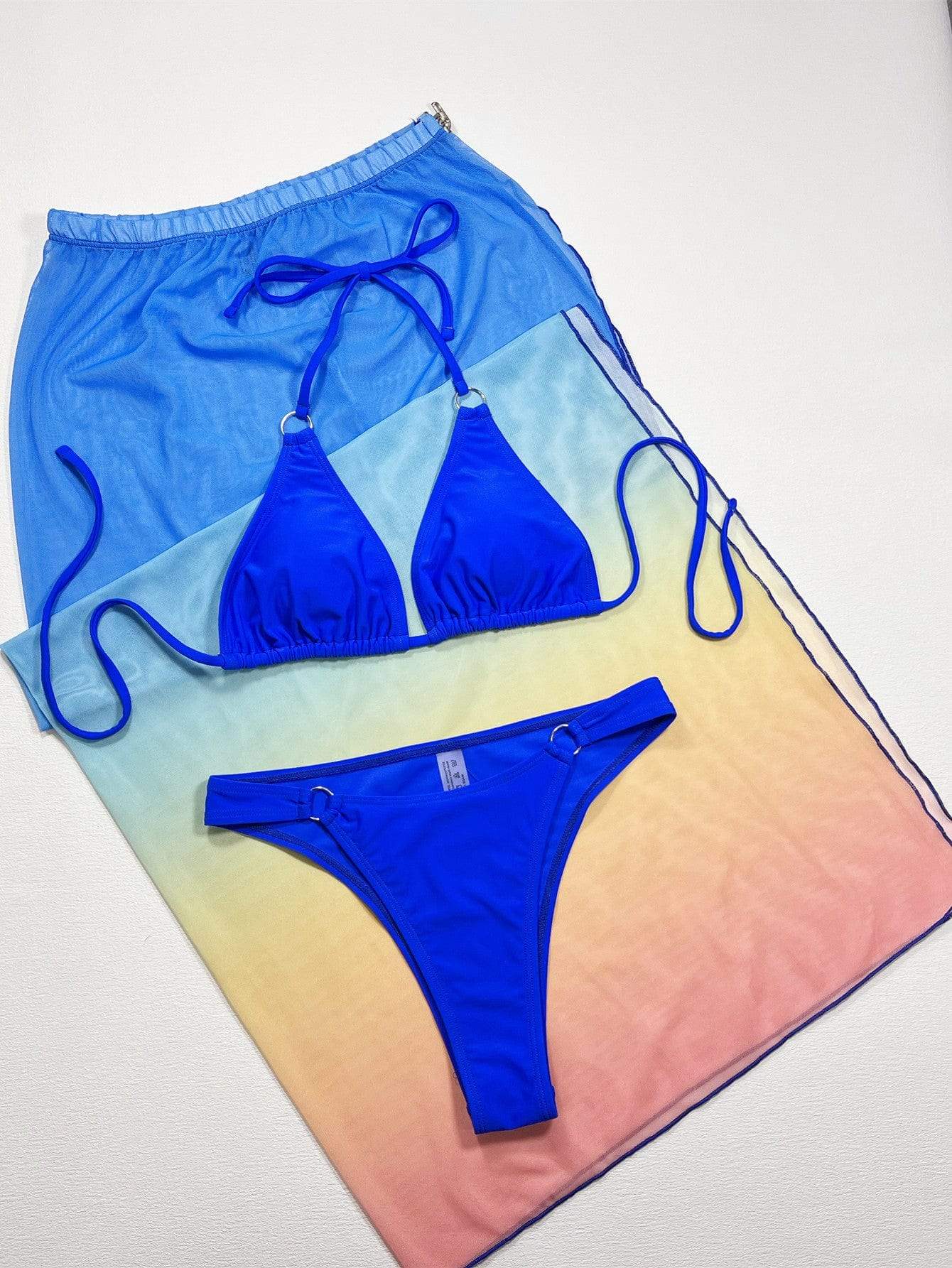 Gradient Halter Neck Three-Piece Swim Set - Trendsi - Flyclothing LLC
