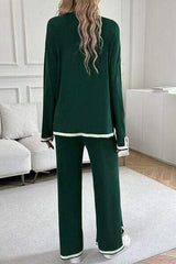Contrast Trim Round Neck Top and Pants Set - Trendsi - Flyclothing LLC