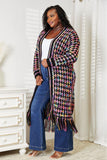 Double Take Full Size Multicolored Open Front Fringe Hem Cardigan - Trendsi