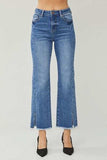RISEN High Waist Raw Hem Slit Straight Jeans - Trendsi - Flyclothing LLC
