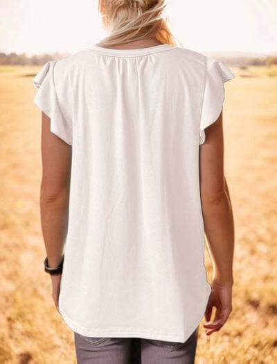 Ruffled Notched Cap Sleeve Tank - Trendsi