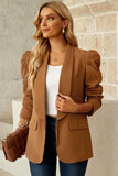 Puff Sleeve Shawl Collar Blazer - Trendsi