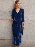 Surplice Puff Sleeve Midi Dress - Trendsi