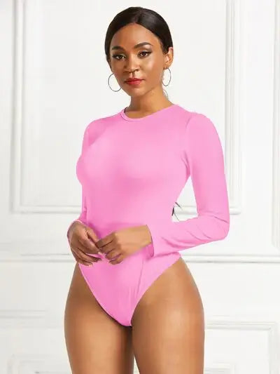 Round Neck Long Sleeve Bodysuit - Trendsi - Flyclothing LLC