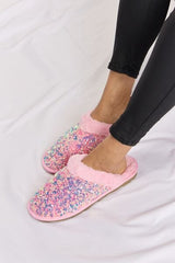 Forever Link Sequin Plush Round Toe Slippers - Trendsi