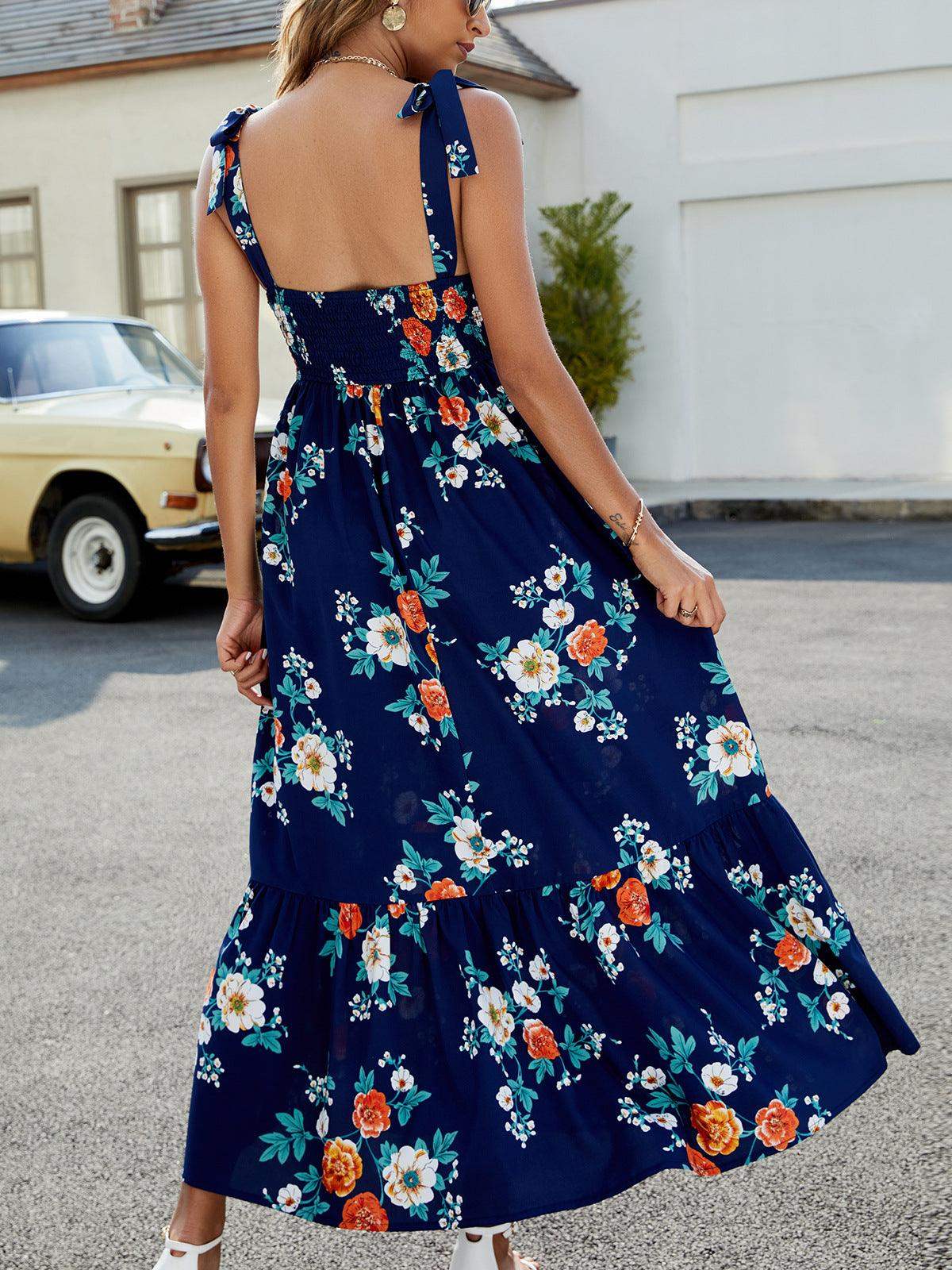 Floral Tie-Shoulder Sleeveless Dress - Trendsi - Flyclothing LLC