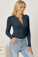 Zip Up Long Sleeve Bodysuit - Trendsi - Flyclothing LLC
