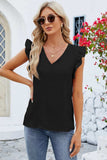 Ruffled V-Neck Cap Sleeve Blouse - Trendsi - Flyclothing LLC
