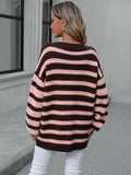 Striped Dropped Shoulder Sweater - Trendsi