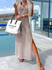 Openwork Slit Cutout Wide Strap Dress - Trendsi