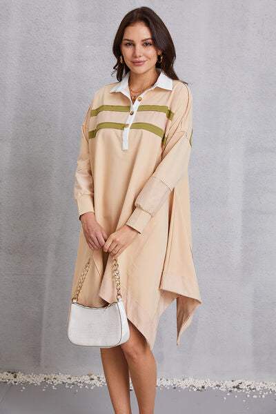 Half Button Handkerchief Hem Dress - Trendsi - Flyclothing LLC