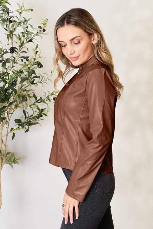 Mock Neck Zip Up Jacket - Trendsi - Flyclothing LLC