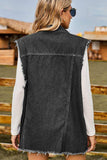 Sleeveless Button-Up Collared Denim Top with Pockets - Trendsi - Flyclothing LLC