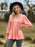 Notched Neck Flounce Sleeve Blouse - Trendsi - Flyclothing LLC