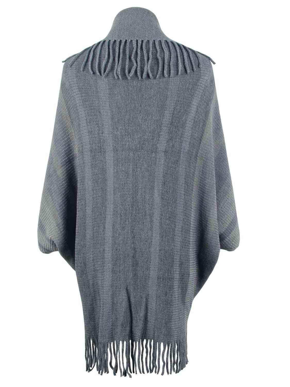 Fringe Detail Open Front Poncho - Trendsi - Flyclothing LLC
