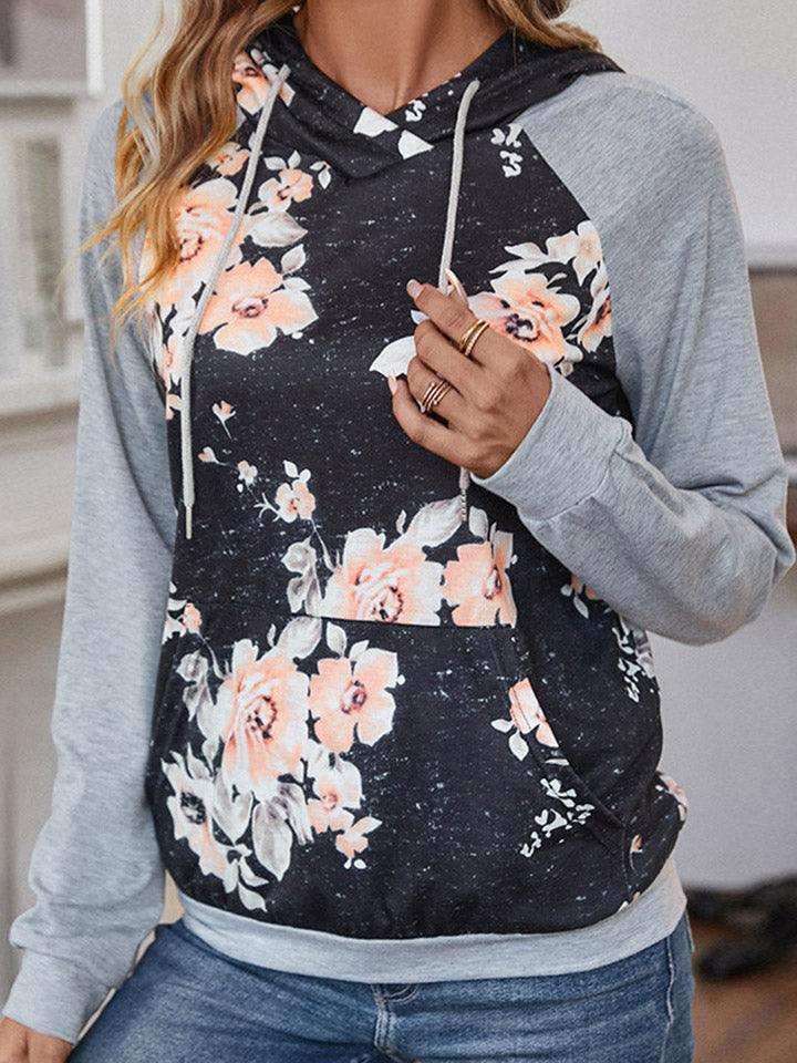 Printed Raglan Sleeve Hoodie - Trendsi