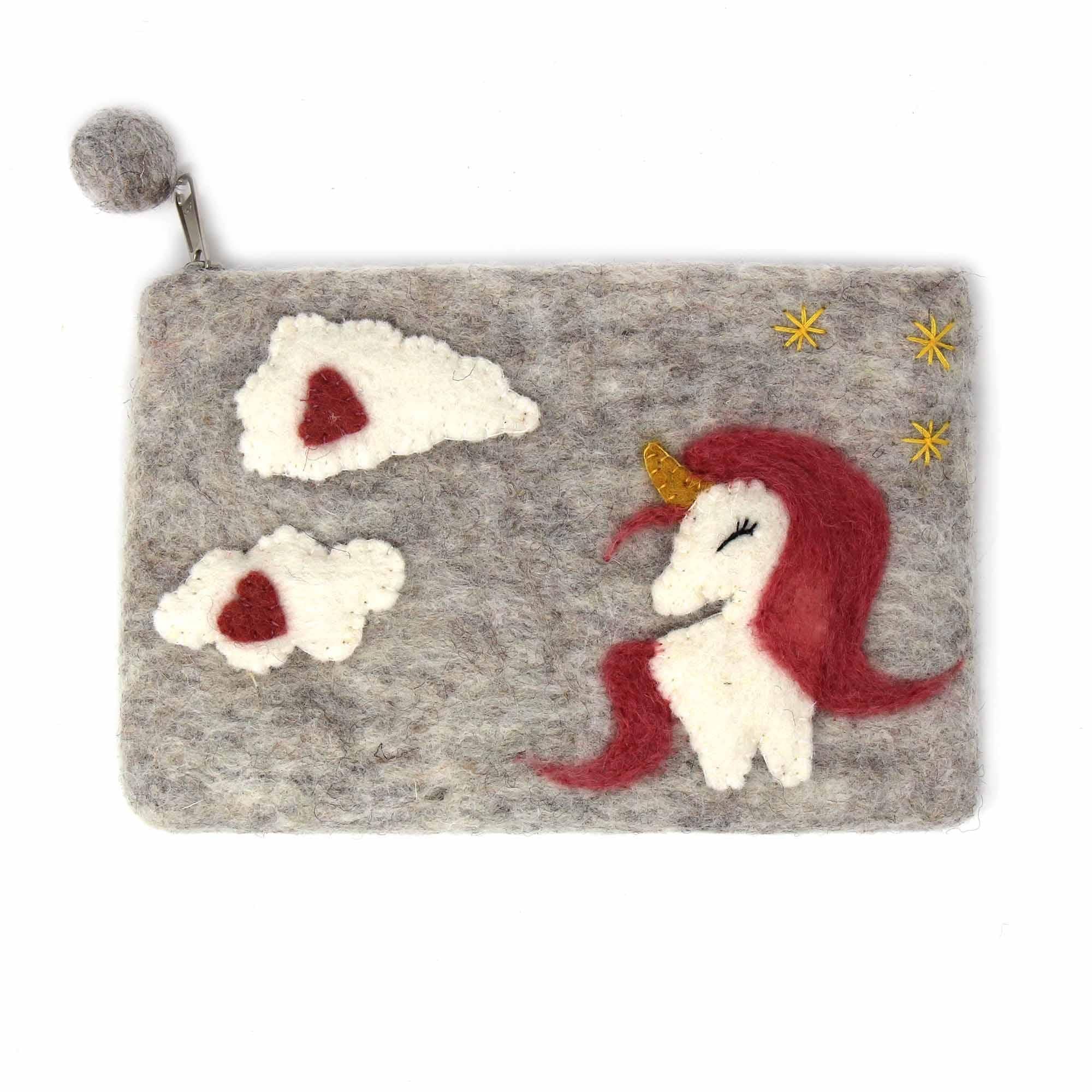 Hand Crafted Felt Unicorn Pouch - Global Groove Direct