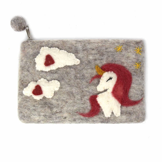 Hand Crafted Felt Unicorn Pouch - Global Groove Direct