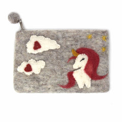 Hand Crafted Felt Unicorn Pouch - Global Groove Direct
