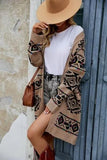 Pocketed Geometric Open Front Dropped Shoulder Cardigan - Trendsi