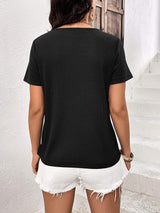 Lace Trim Contrast Waffle-Knit Top - Trendsi - Flyclothing LLC