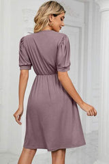 V-Neck Puff Sleeve Dress - Trendsi - Flyclothing LLC