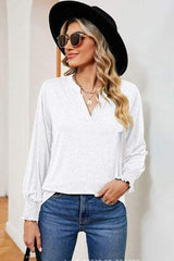 Notched Lantern Sleeve T-Shirt - Trendsi - Flyclothing LLC