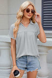 Ruched Johnny Collar Short Sleeve Blouse - Trendsi - Flyclothing LLC