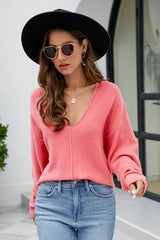 V-Neck Center Seam Sweater - Trendsi - Flyclothing LLC