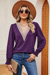V-Neck Long Sleeve T-Shirt - Trendsi - Flyclothing LLC